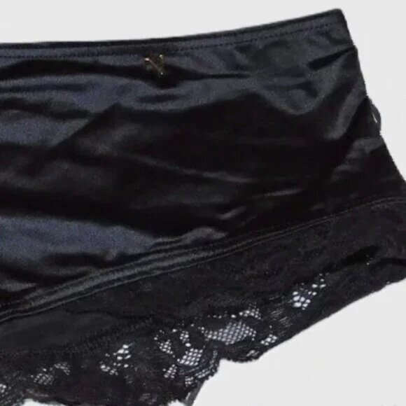 Victoria Secret Smooth Cheeky Panty Lace Inset Black Silky Gold V Charm L XL - Picture 5 of 8